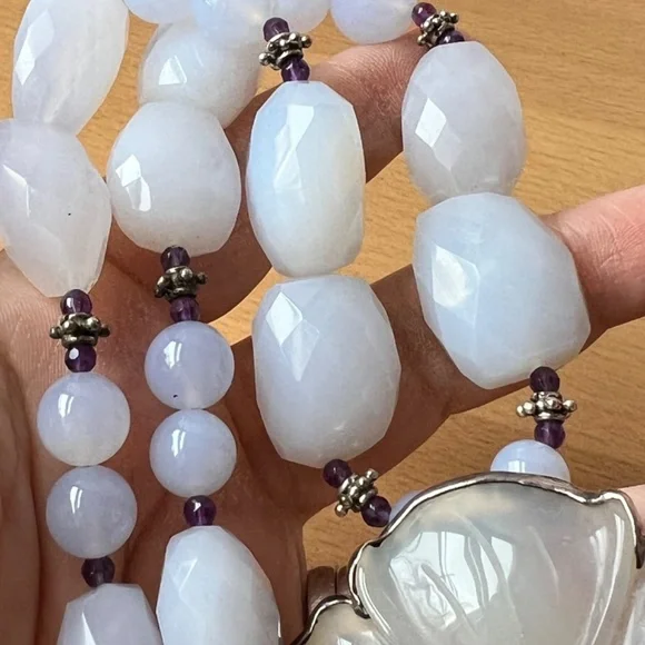 CHARLES ALBERT CHALCEDONY AMETHYST STERLING SILVER NECKLACE PENDANT PIN BROOCH